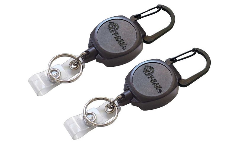 Key-Bak Sidekick Professional Heavy Duty Self Retracting ID Badge / Key Reel with Retractable Kevlar Cord  24"" Black (2 Pack) - Image 1